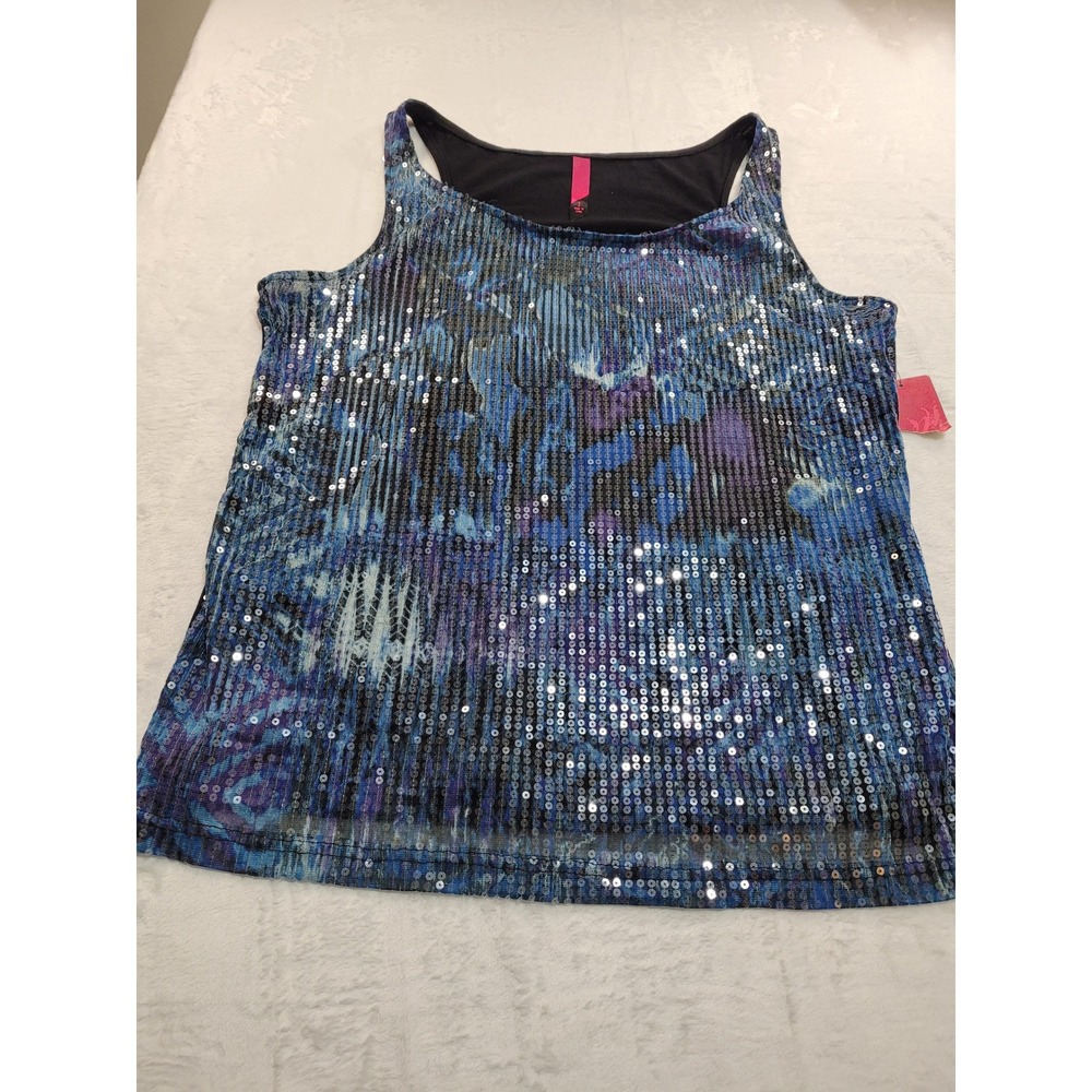 NWT Pure Energy Sequin Tank Top Womens 2 Blue Purple Abstract Sleeveless